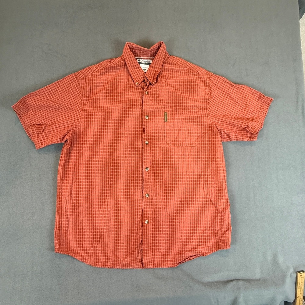 Columbia Shirt Mens XXL Orange Grid Plaid Short Sleeve Cotton Fishing Outdoor - Picture 2 of 11